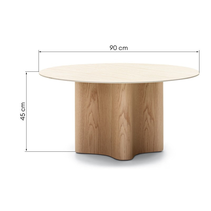 Măsuță de cafea Alesund, 90 cm, rotundă, travertin/stejar