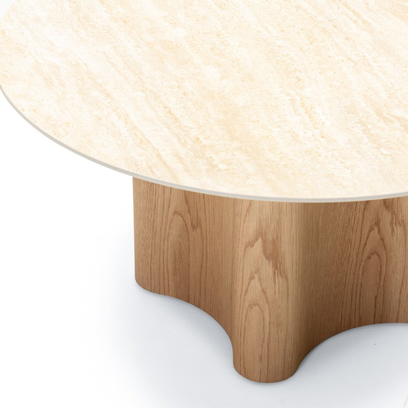 Măsuță de cafea Alesund, 90 cm, rotundă, travertin/stejar