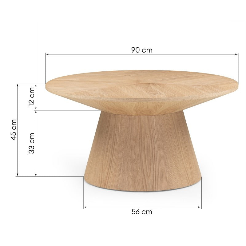 Măsuță de cafea Dalarna, 90 cm, rotundă, furnir de stejar natur