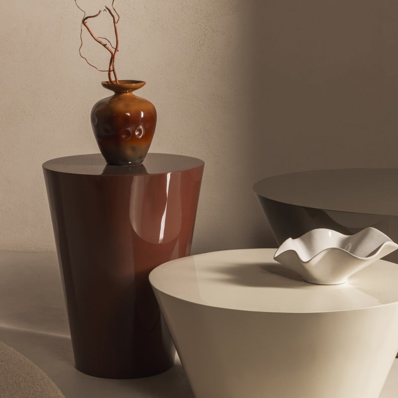 Măsuță de cafea Eclipso, 60 cm, alb-crem, lucioasă