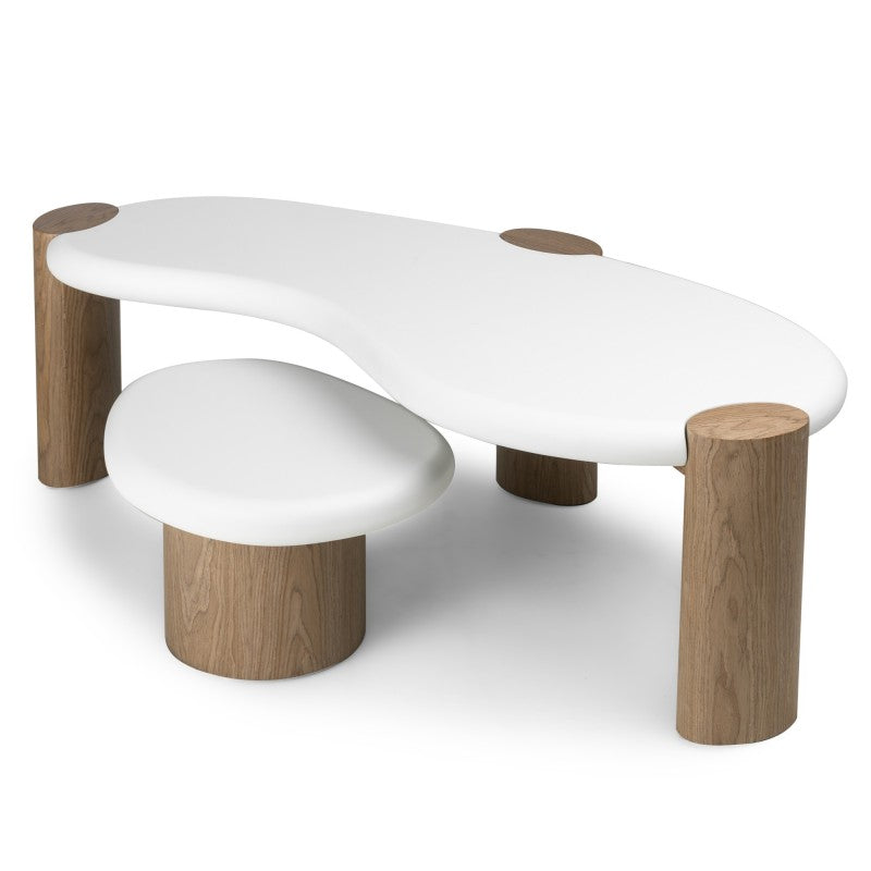 Măsuță de cafea Floe, 125 cm, albă/nuc