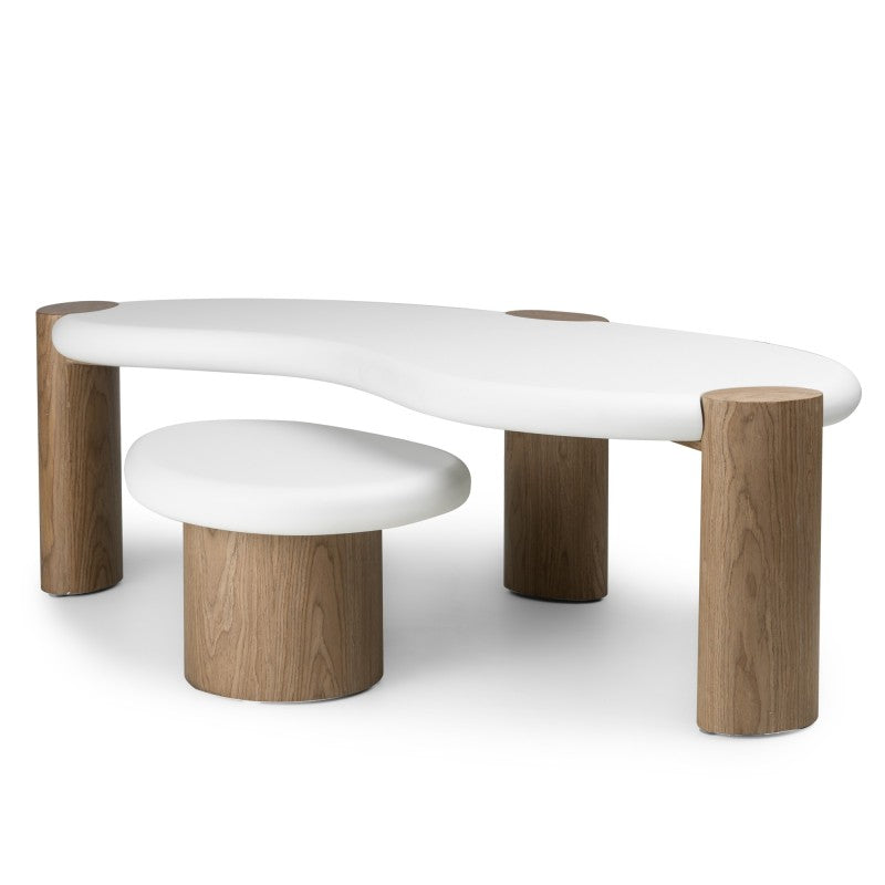 Măsuță de cafea Floe, 125 cm, albă/nuc