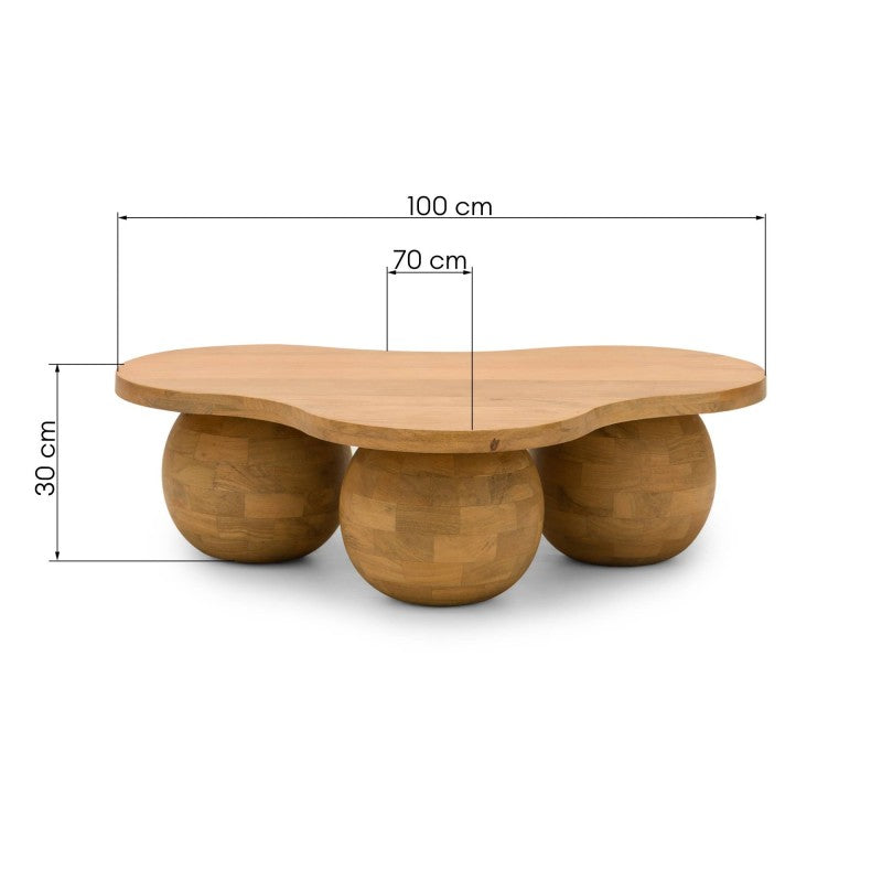 Măsuță de cafea Gobi, lemn de mango, natur, forme rotunjite