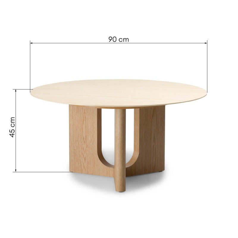 Măsuță de cafea Klimt, 90 cm, rotundă, travertin/stejar