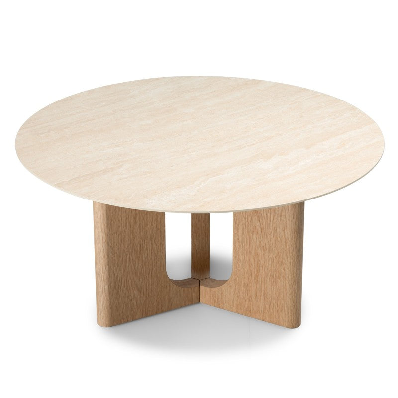 Măsuță de cafea Klimt, 90 cm, rotundă, travertin/stejar