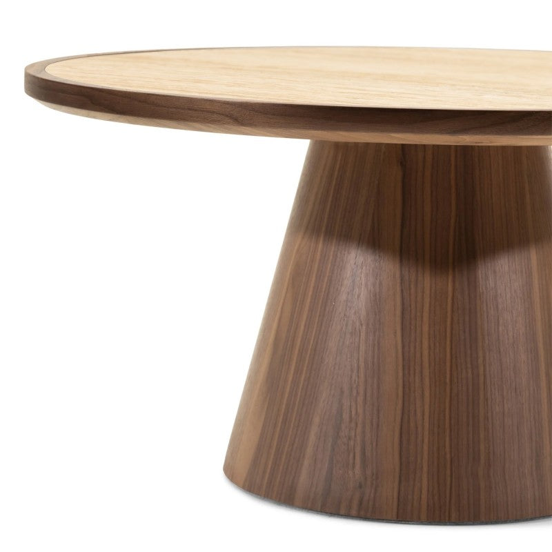 Măsuță de cafea Kyoto, 80 cm, rotundă, travertin/nuc