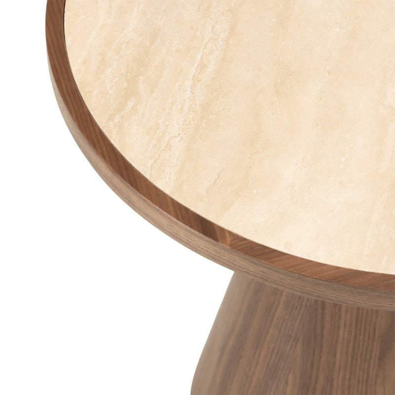Măsuță de cafea Kyoto, 80 cm, rotundă, travertin/nuc