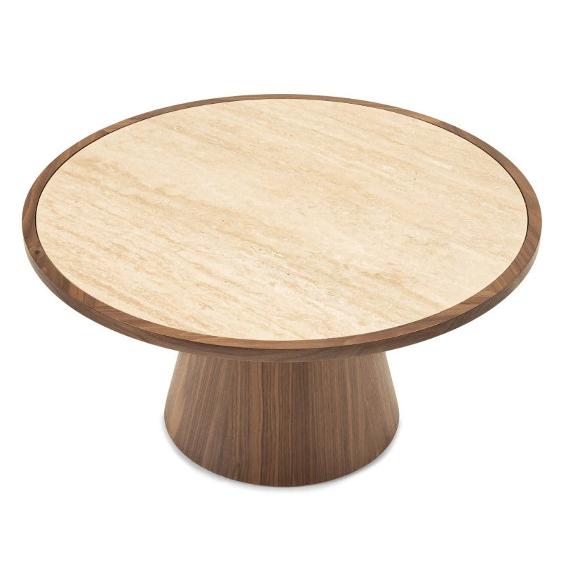 Măsuță de cafea Kyoto, 80 cm, rotundă, travertin/nuc