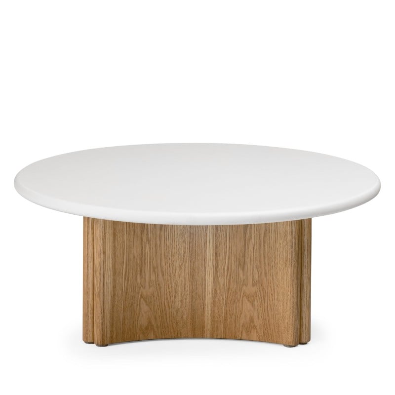 Măsuță de cafea Marlo, 80 cm, alb-crem/stejar, microciment