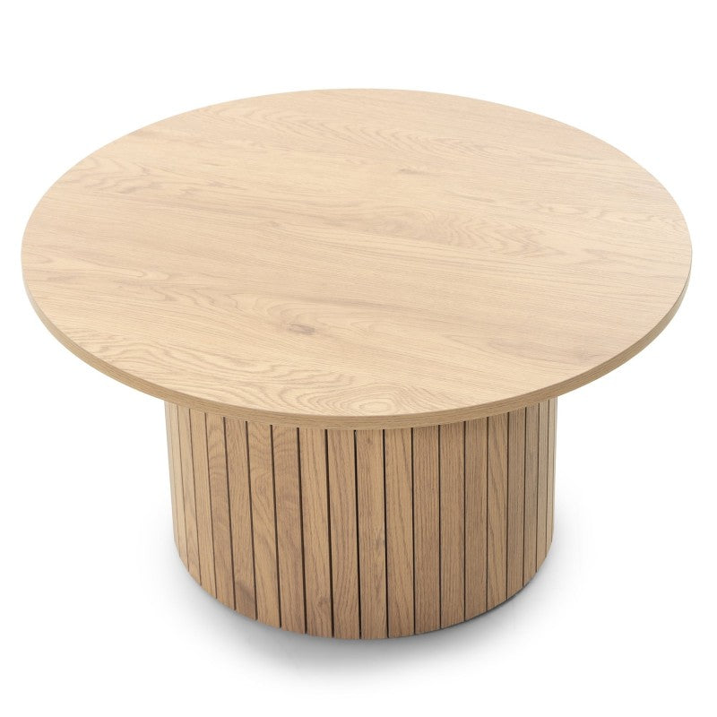 Măsuță de cafea Remigio, 80 cm, rotundă cu lamele, stejar