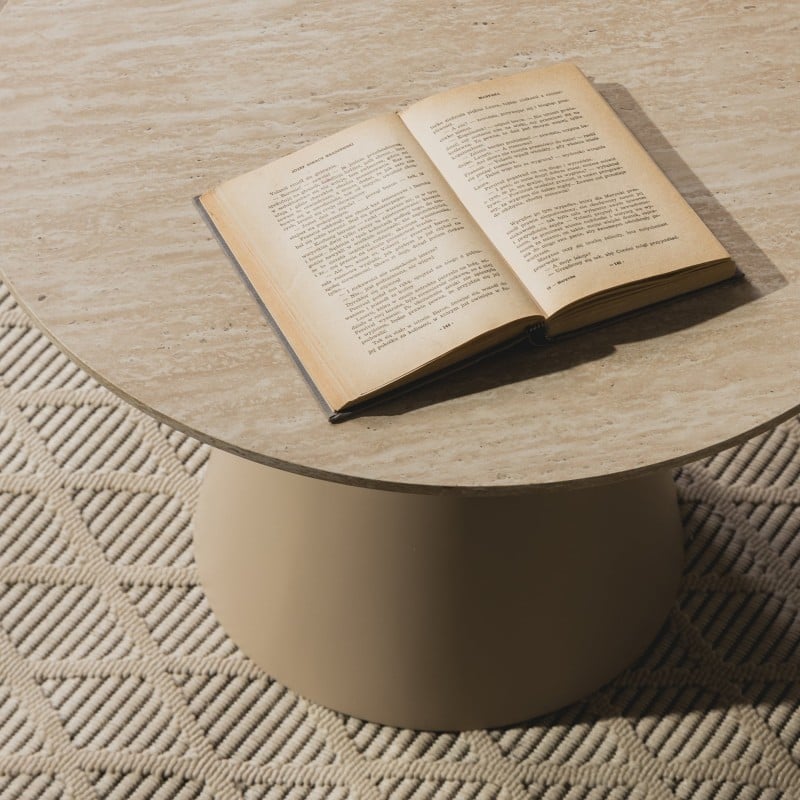 Măsuță de cafea Sakala II, 60 cm, rotundă, bej, efect de travertin