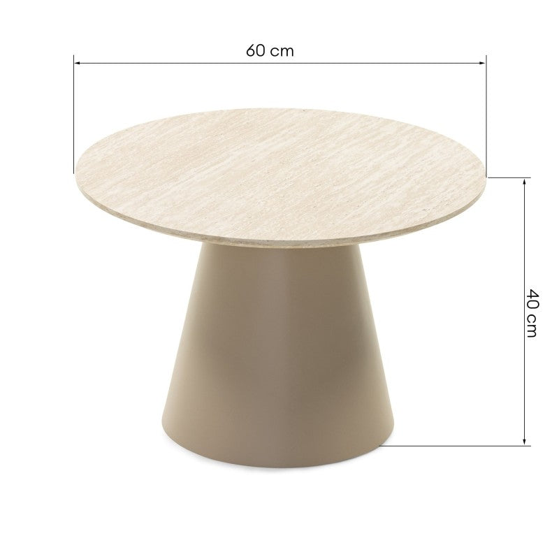 Măsuță de cafea Sakala II, 60 cm, rotundă, bej, efect de travertin