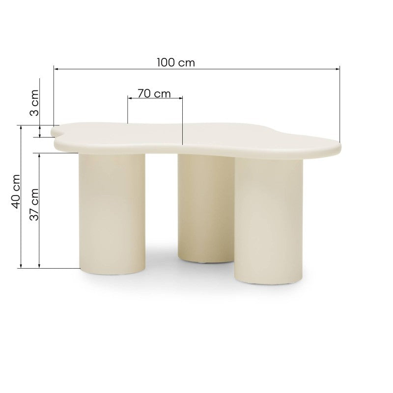 Măsuță de cafea Vanity, 100 cm, forme rotunjite, alb lăptos