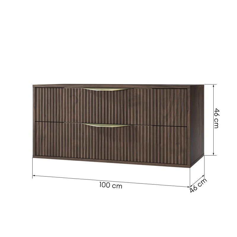 Dulap pentru lavoar pe blat Avila 2.0, 100 cm, canelat, mânere aurii, nuc Villa