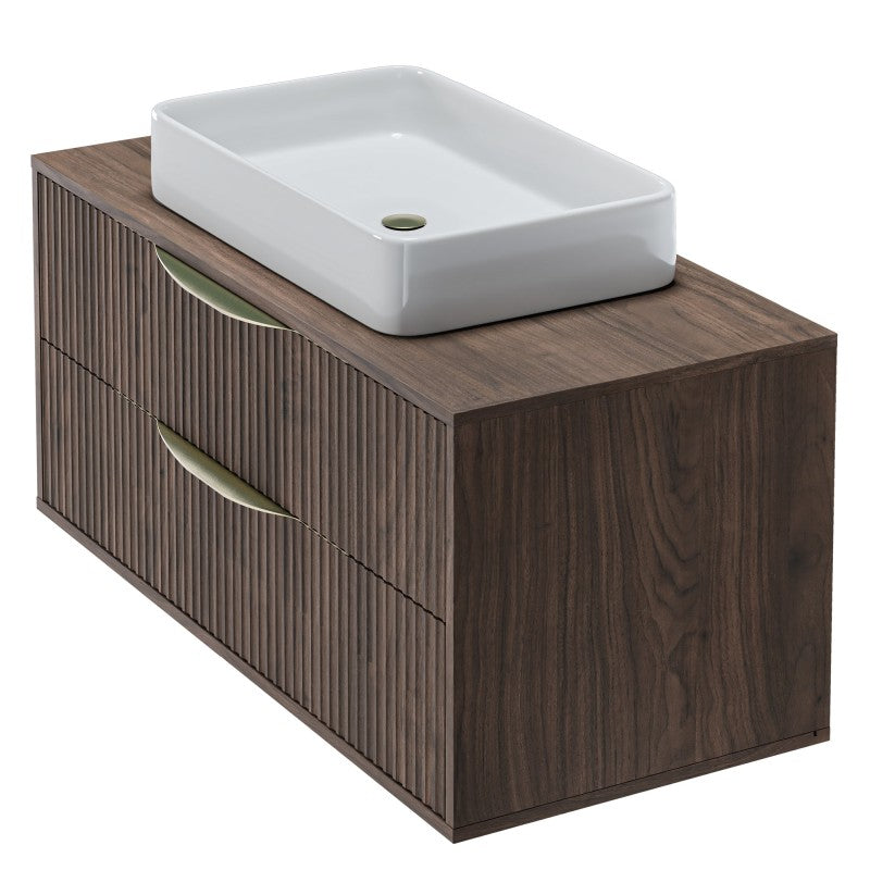 Dulap pentru lavoar pe blat Avila 2.0, 100 cm, canelat, mânere aurii, nuc Villa