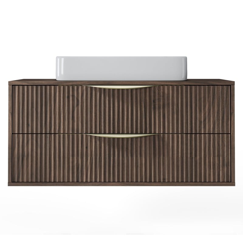 Dulap pentru lavoar pe blat Avila 2.0, 100 cm, canelat, mânere aurii, nuc Villa