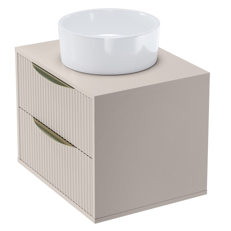 Dulap pentru lavoar pe blat Avila 2.0, 60 cm, canelat, mânere aurii, cașmir