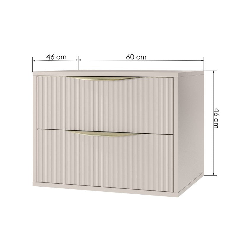 Dulap pentru lavoar pe blat Avila 2.0, 60 cm, canelat, mânere aurii, cașmir