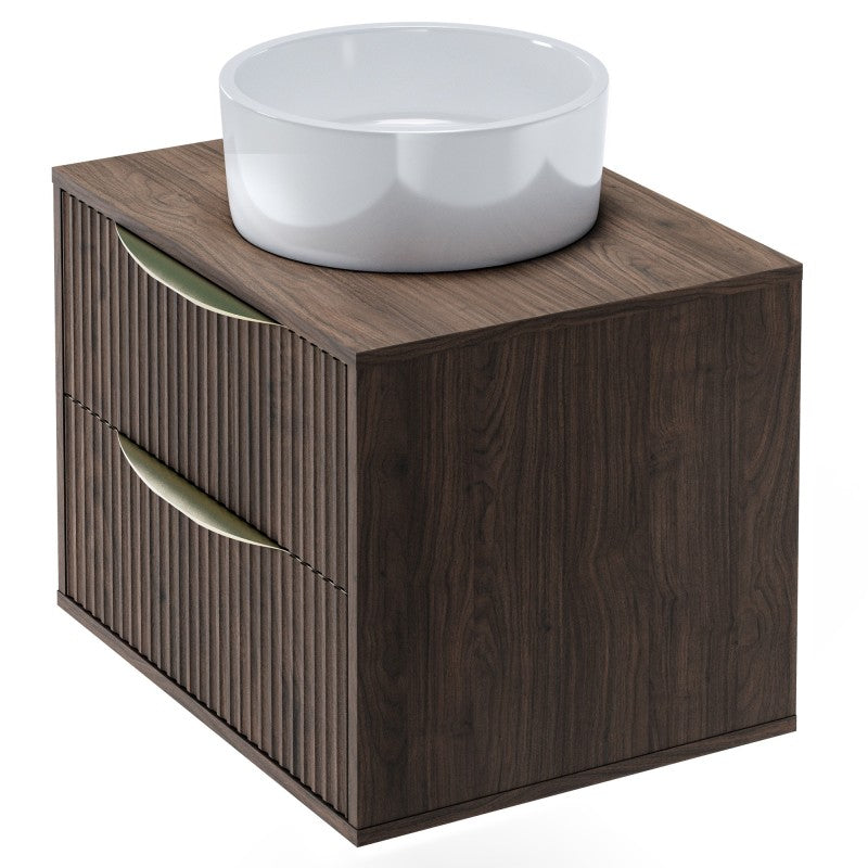 Dulap pentru lavoar pe blat Avila 2.0, 60 cm, canelat, mânere aurii, nuc Villa