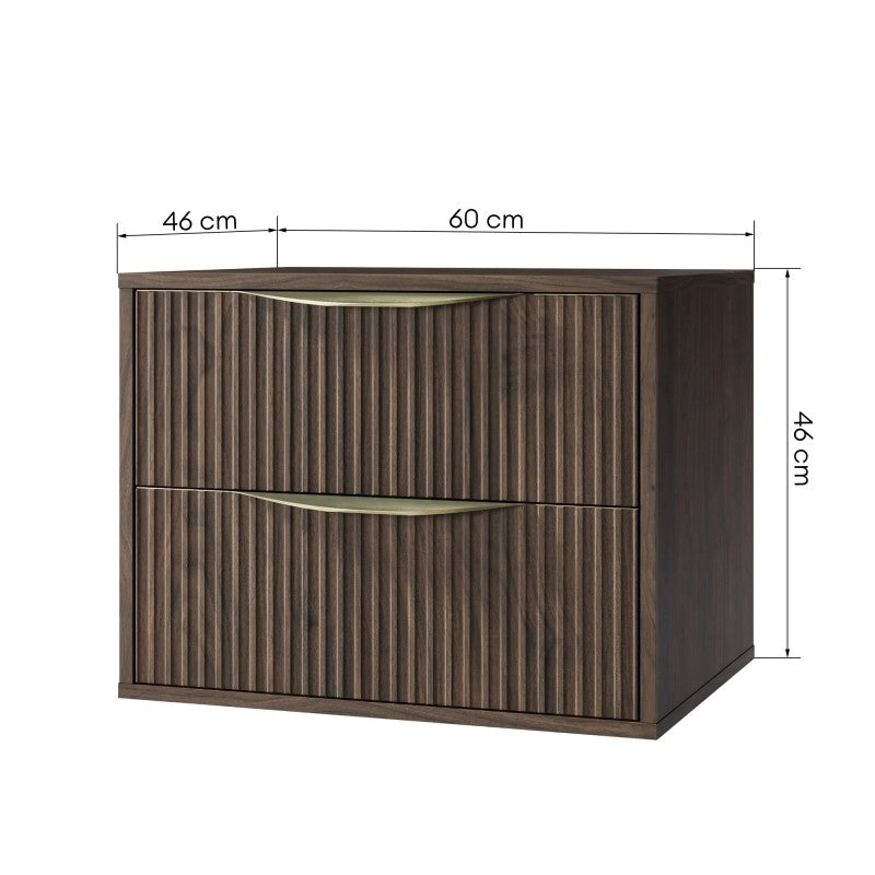Dulap pentru lavoar pe blat Avila 2.0, 60 cm, canelat, mânere aurii, nuc Villa