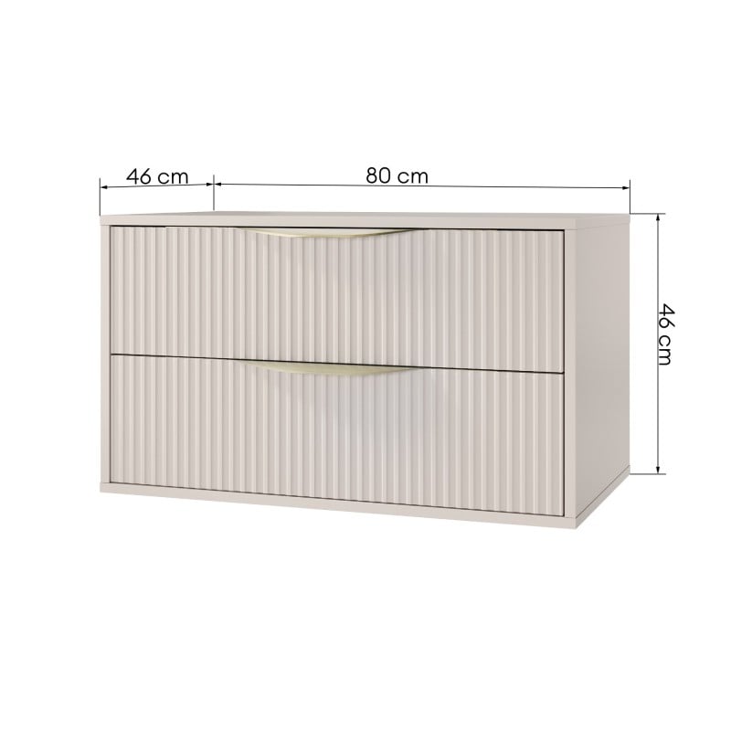 Dulap pentru lavoar pe blat Avila 2.0, 80 cm, canelat, mânere aurii, cașmir