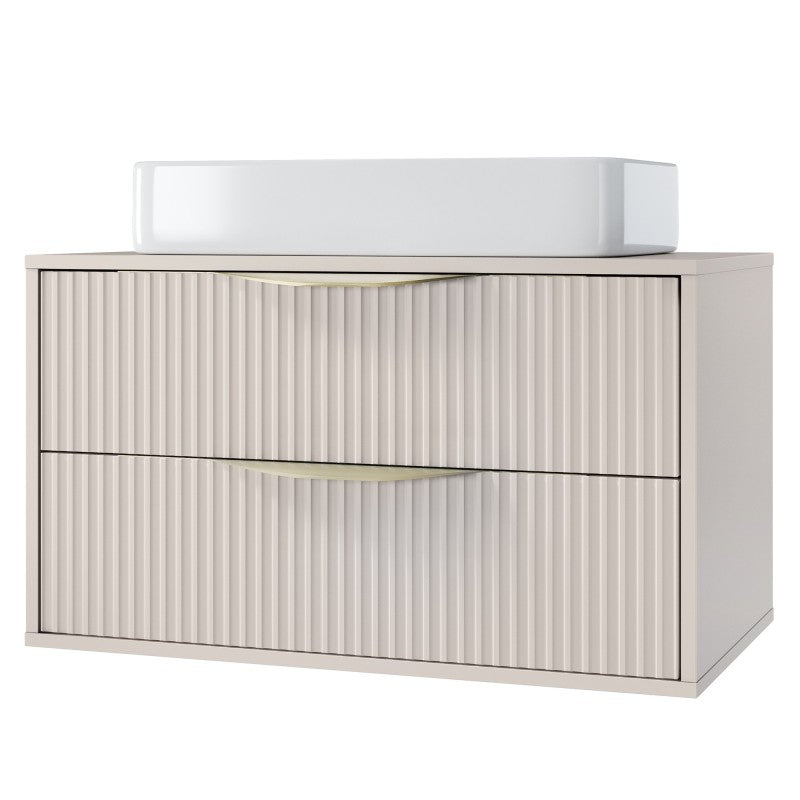 Dulap pentru lavoar pe blat Avila 2.0, 80 cm, canelat, mânere aurii, cașmir