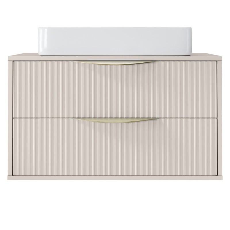 Dulap pentru lavoar pe blat Avila 2.0, 80 cm, canelat, mânere aurii, cașmir
