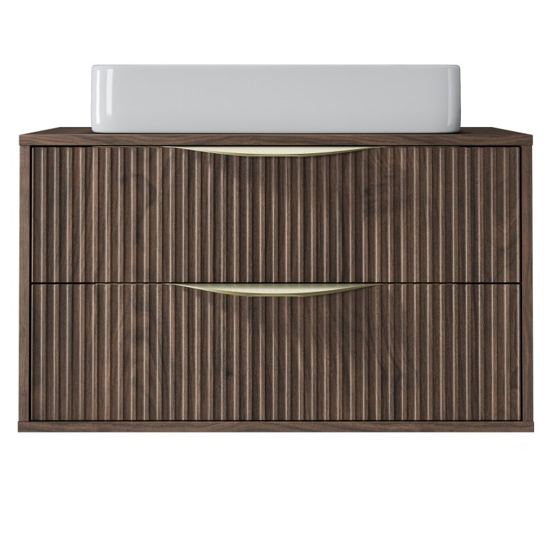 Dulap pentru lavoar pe blat Avila 2.0, 60 cm, canelat, mânere aurii, nuc Villa