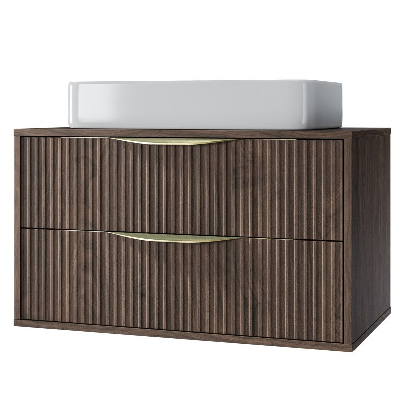 Dulap pentru lavoar pe blat Avila 2.0, 80 cm, canelat, mânere aurii, nuc Villa