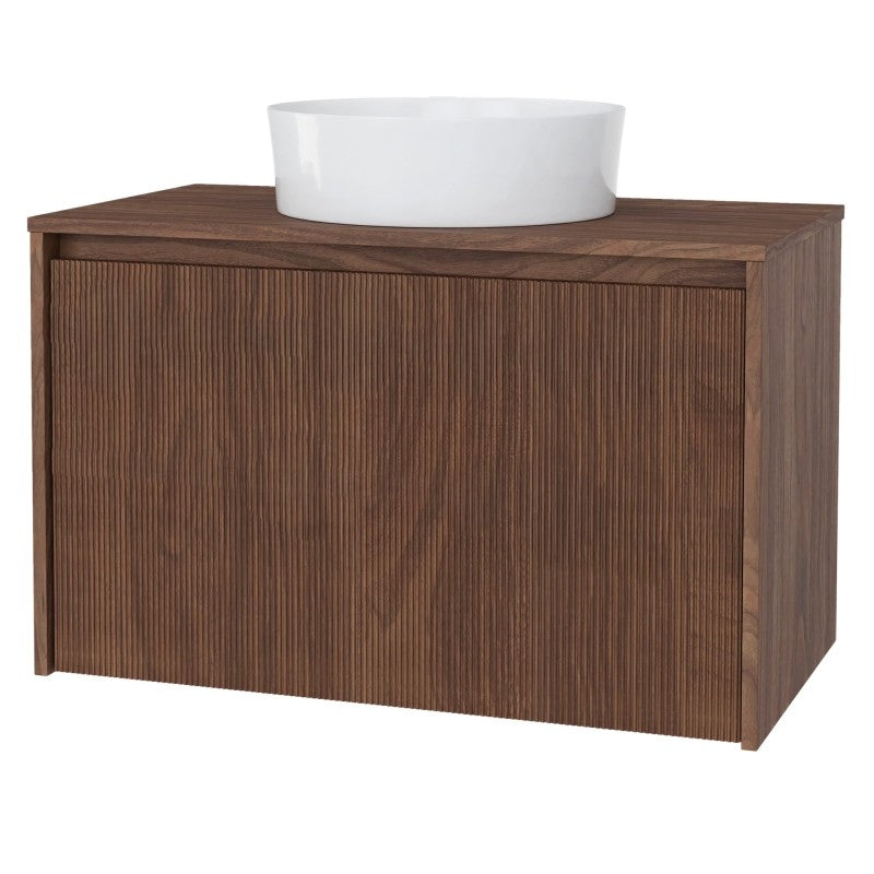 Dulap pentru lavoar pe blat Pezzo, 80 cm, nuc, canelat