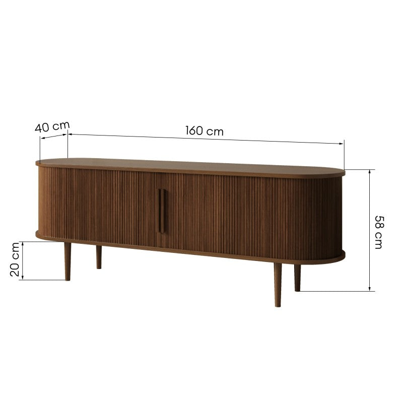 Comodă TV Clemente, 160 cm, cu două uși, cu lamele, nuc