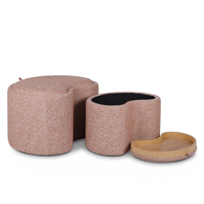 Set de 2 pufuri Pino, cu spațiu de depozitare, roz pal/maro/vișiniu