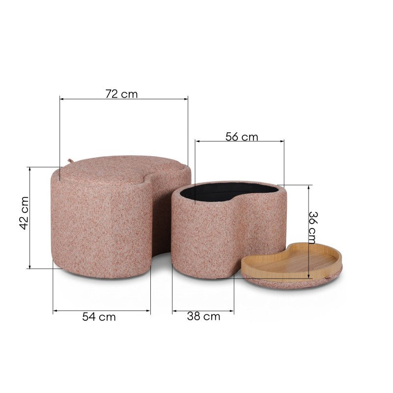 Set de 2 pufuri Pino, cu spațiu de depozitare, roz pal/maro/vișiniu