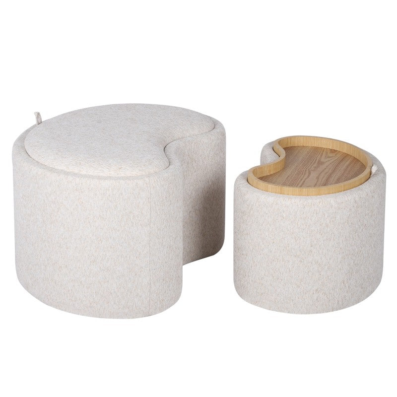 Set de 2 pufuri Pino, cu spațiu de depozitare, crem și bej