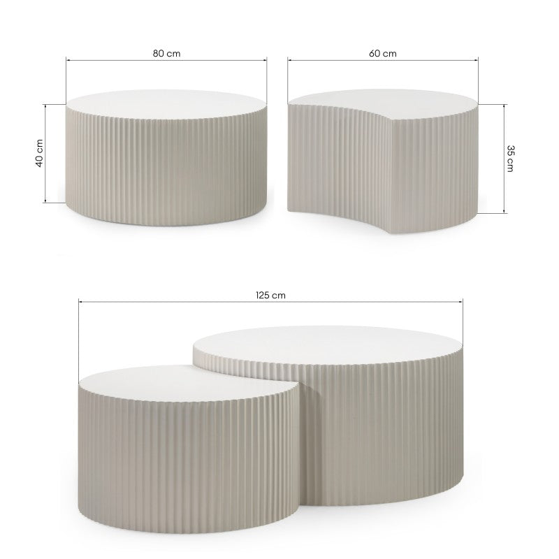 Set de măsuțe de cafea Belmonte, canelat, gri-bej