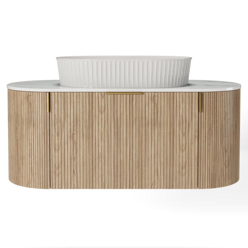 Set dulap cu blat și lavoar La Simplicité, 100 cm, canelat, rotunjit, alb Glit/stejar