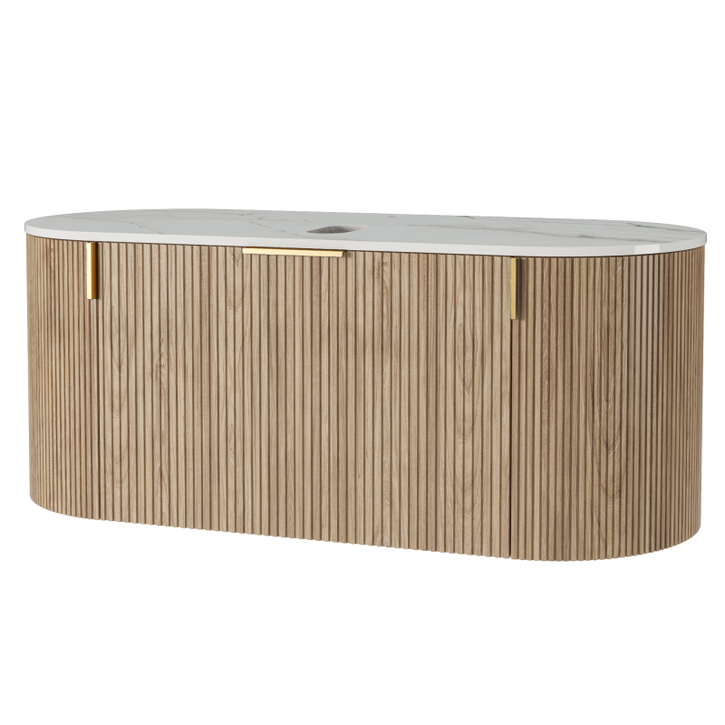 Set dulap cu blat și lavoar La Simplicité, 100 cm, canelat, rotunjit, alb Glit/stejar