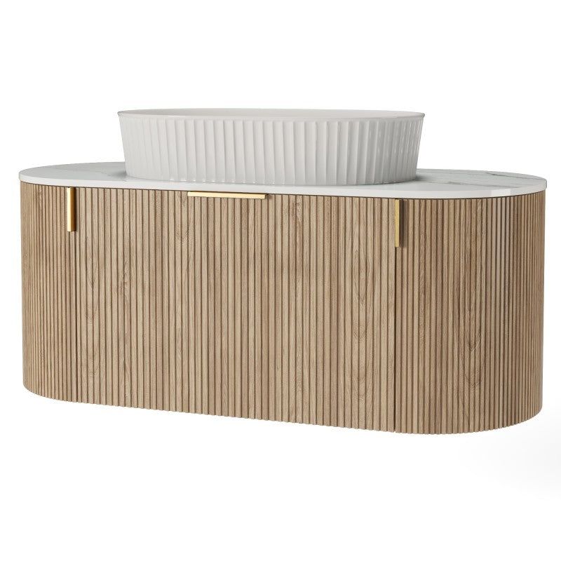 Set dulap cu blat și lavoar La Simplicité, 100 cm, canelat, rotunjit, alb Glit/stejar